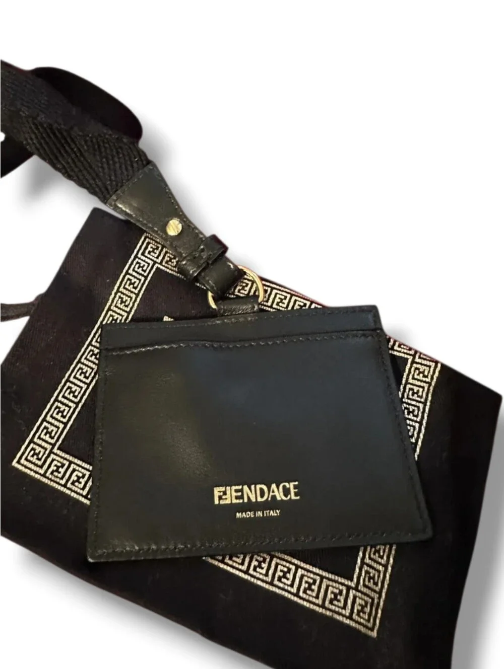 FENDACE Fendi x Versace LANYARD Cardholder Black Leather Card Holder New In Box